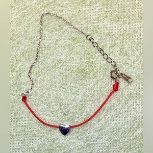 Silver Heart Bracelet on Red Cord — Women's Adjustable Bracelet